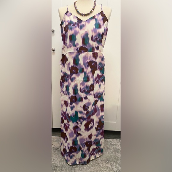 Dresses & Skirts - Abstract Floral Strappy Midi Dress Adjustable Waist Purple Pink Teal Sz XL NEW!